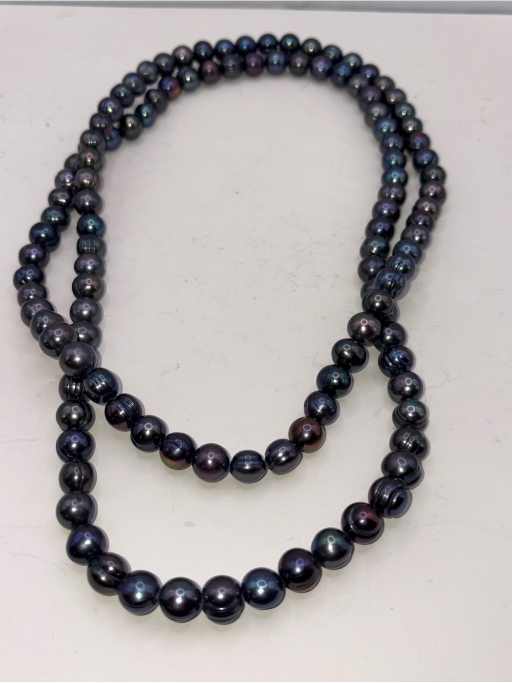 40 Inch Long 8-9mm Black Peacock Freshwater Pearl Rope Necklace